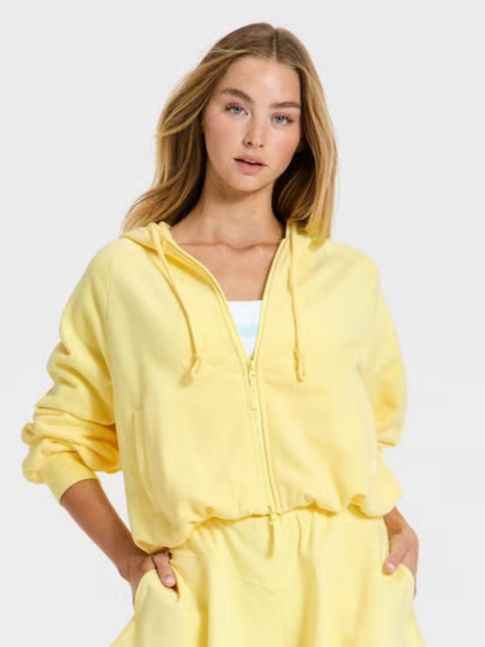 JoyLab Pale Yellow Zip Hoodie with Drawstring